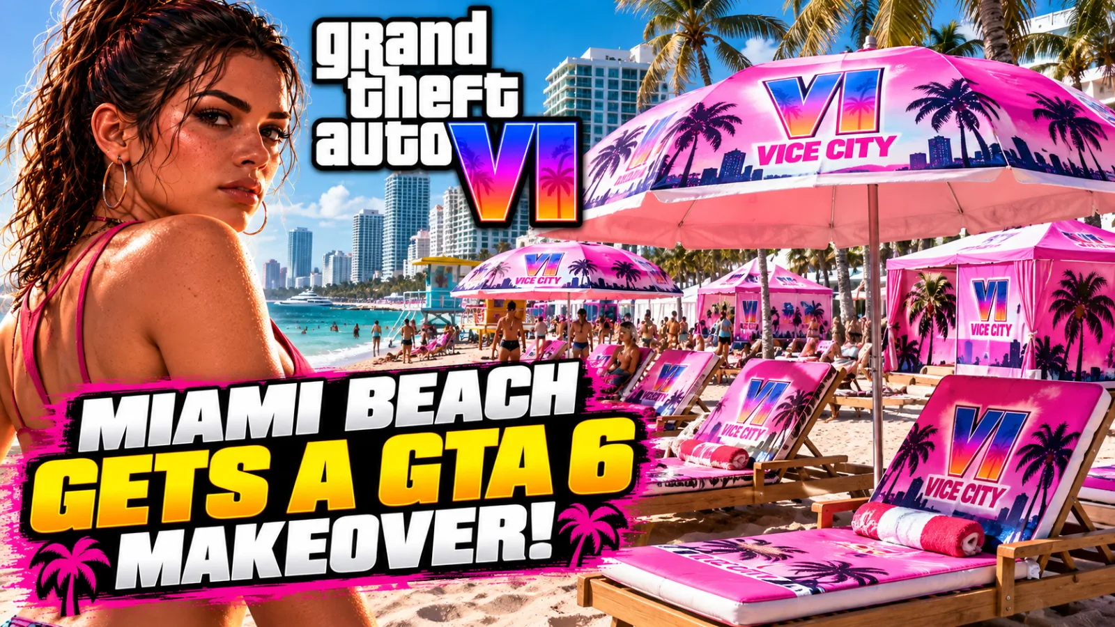 Miami Beach Gets a GTA 6 Makeover With Vice City-Themed Umbrellas and Loungers